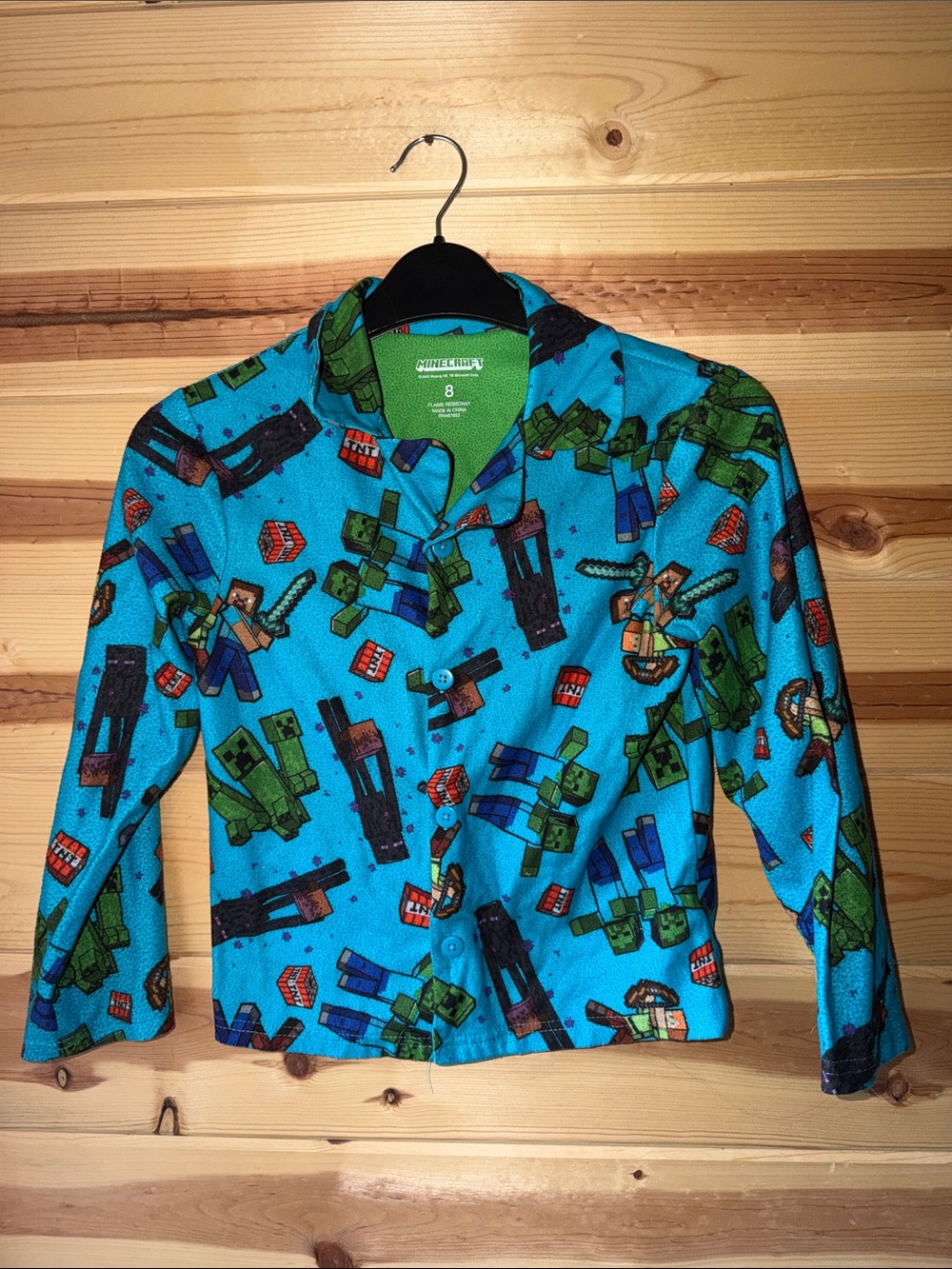 Minecraft Kids Blue Character Button-Up Pajama set